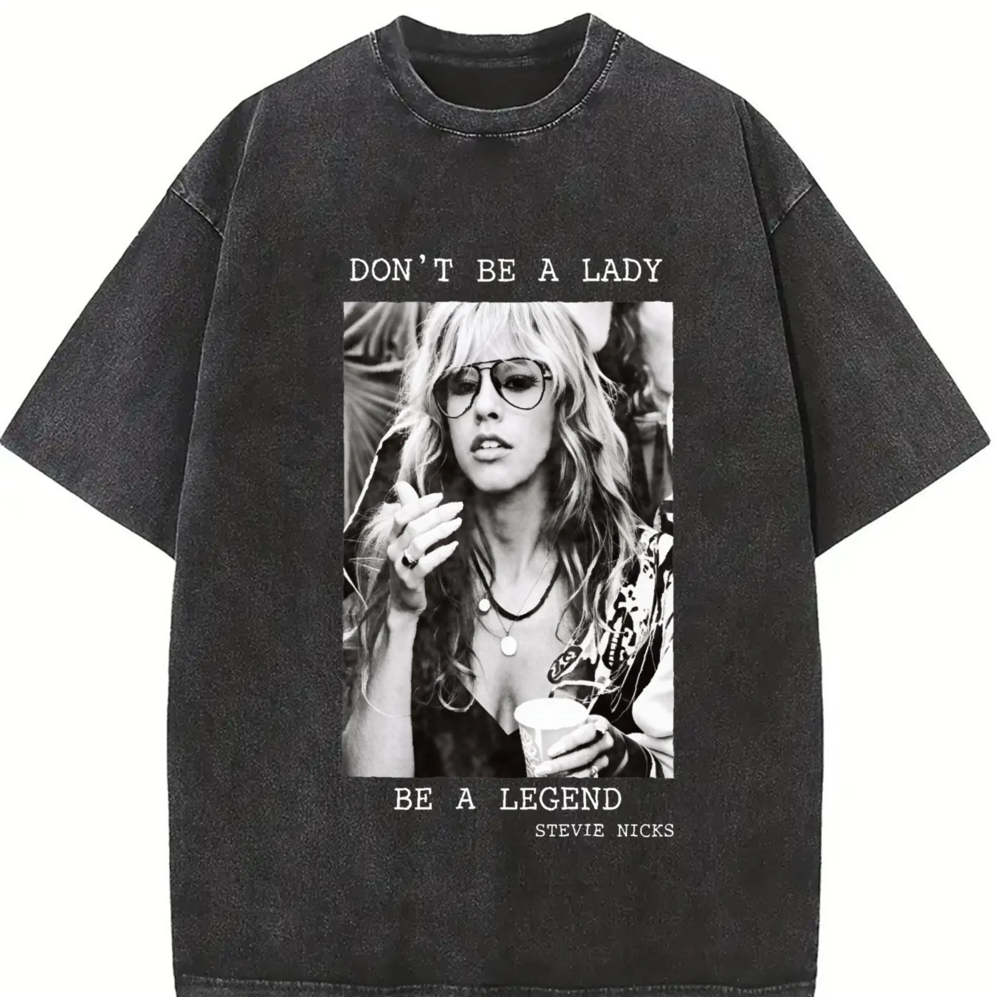 Men's Short-Sleeve Round Neck Cotton Top, Stevie Nicks "Don't Be A Lady Be A Legend" Double-Sided Streetwear Tee, Vintage Rock Music Fan Gift for Women
