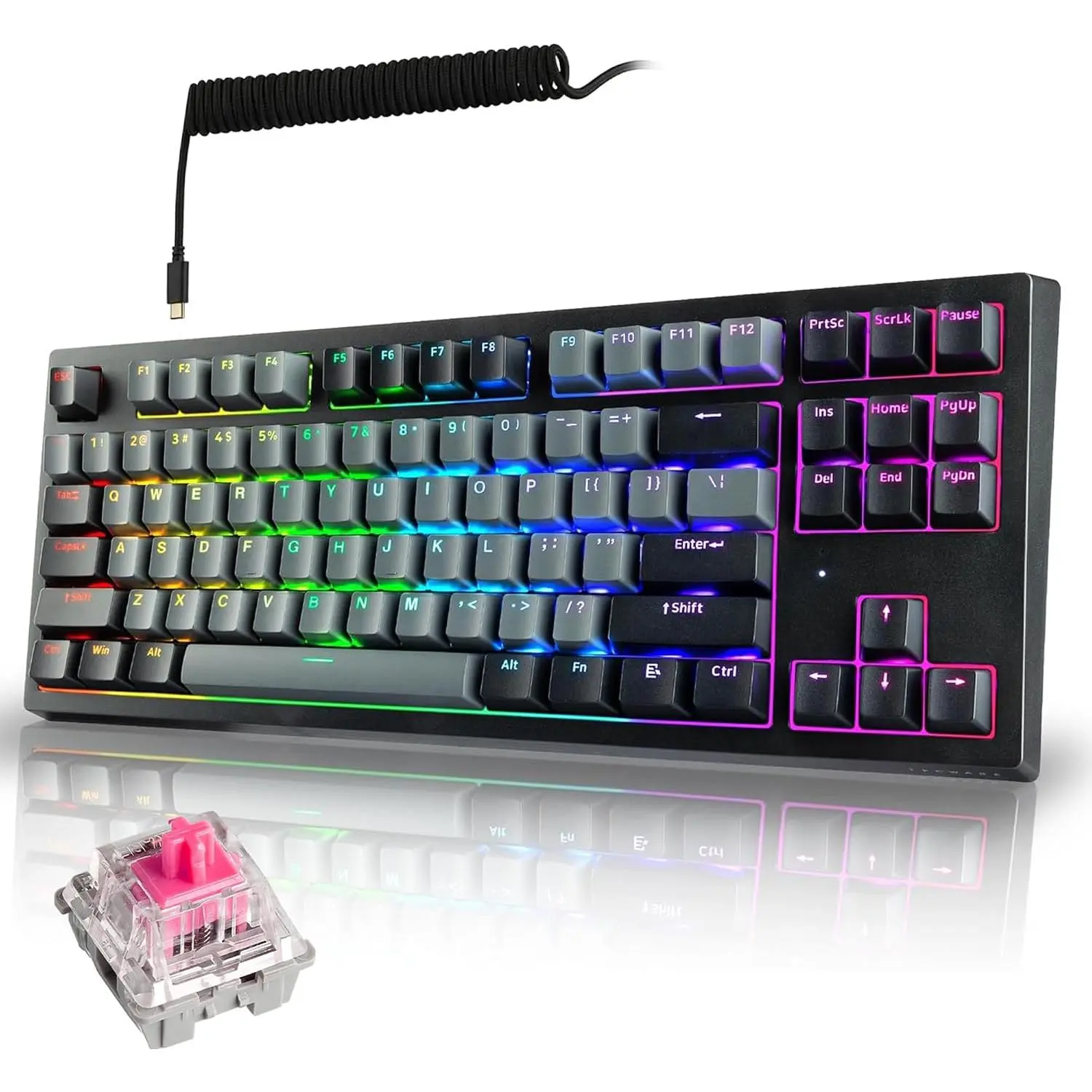 Phantom+ Elite 87 Key RGB Mechanical Gaming Keyboard | 3 Mode   5.0 2.4GHz & USB C Wired | Hot Swappable 5 Pin | Double Shot PBT Keycaps | Wraith   - Black