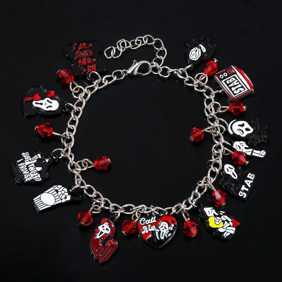 1 Pc Horror Movie Scream Bracelet Stabbed Death Skull Ghost Face Killer Cartoon Pendant Halloween Horror Men's Bracelet Gift