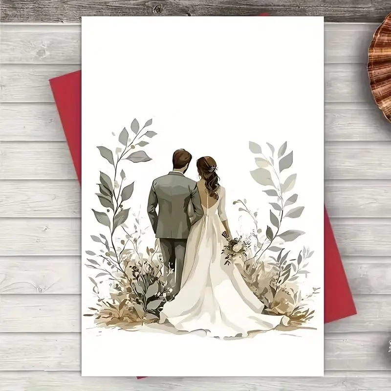 1 SET Elegant Anime Newlywed Wedding Greeting Cards with Envelopes - High-quality paper, romantic bride and groom design, perfect for wedding wishes and celebrations, floral accents, exquisite appearance, and heartfelt messages. Christmas gift.