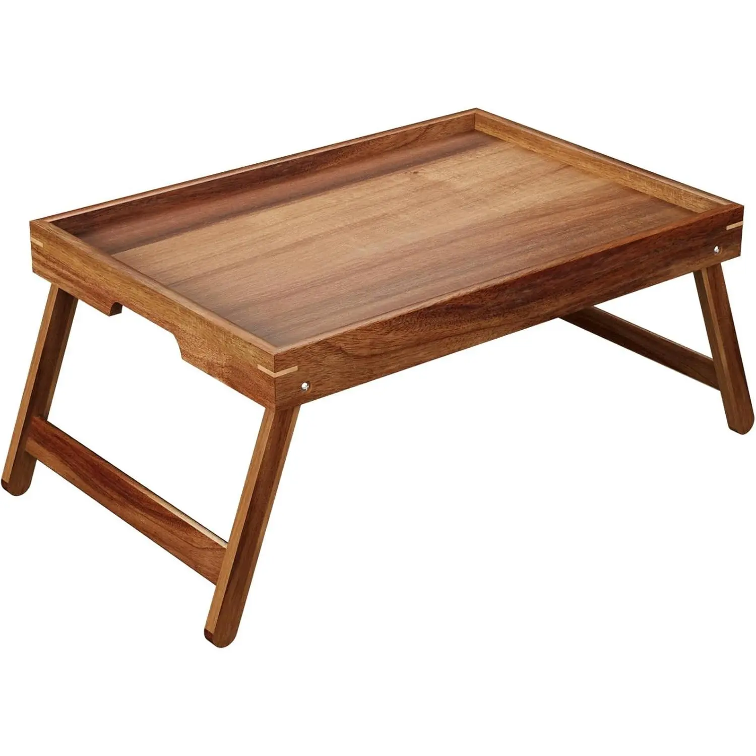 Acacia Wood Bed Tray Table with Folding Legs & Built-in Handles, Multipurpose Serving Tray for Breakfast, Food & Snacks, Portable Laptop Tray Desk for Working