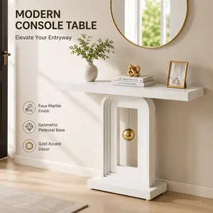 Tribesigns 40" Console Table, Modern Narrow Entryway Table with Geometric Base & Gold Accent, Faux Marble Sofa Table for Living Room Hallway