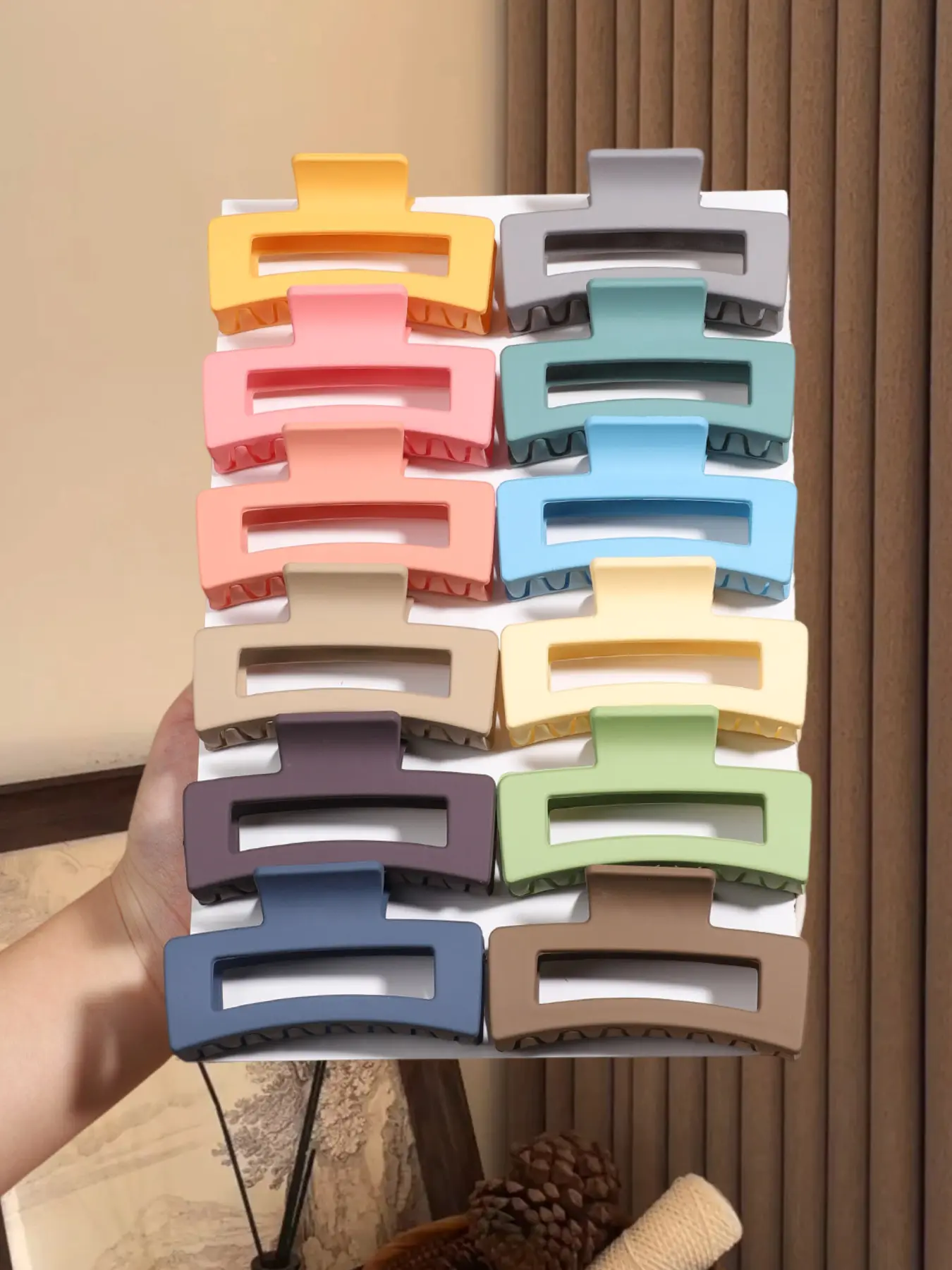 12pcs simple large rectangular square hair claw, solid color frosted Fashion Hair Accessories, Clips for hair, hair clip suitable for women, autumn winter daily hair clip, hair anti-skid grip clip, strong grip