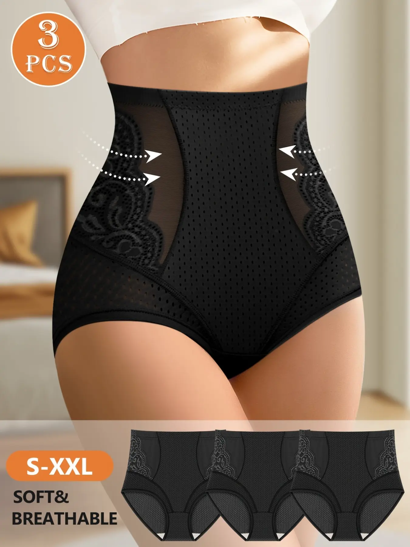3 Pack Control Top Underwear, Body Shaping Underwear, Elegant Lace Breathable Shapewear, Loose-Fitting Boho Style, All Seasons, for Curvy Women, Postpartum Recovery