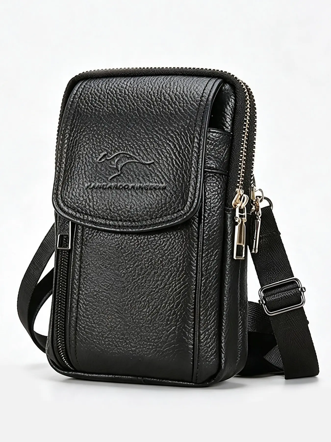 1 Pack Men Genuine Leather Crossbody Phone Bag, Small Top Grain Cowhide Shoulder Bag, Multi Pockets Waist Bag, Fits Phones Under 7.2 Inches, Perfect for Daily Outings