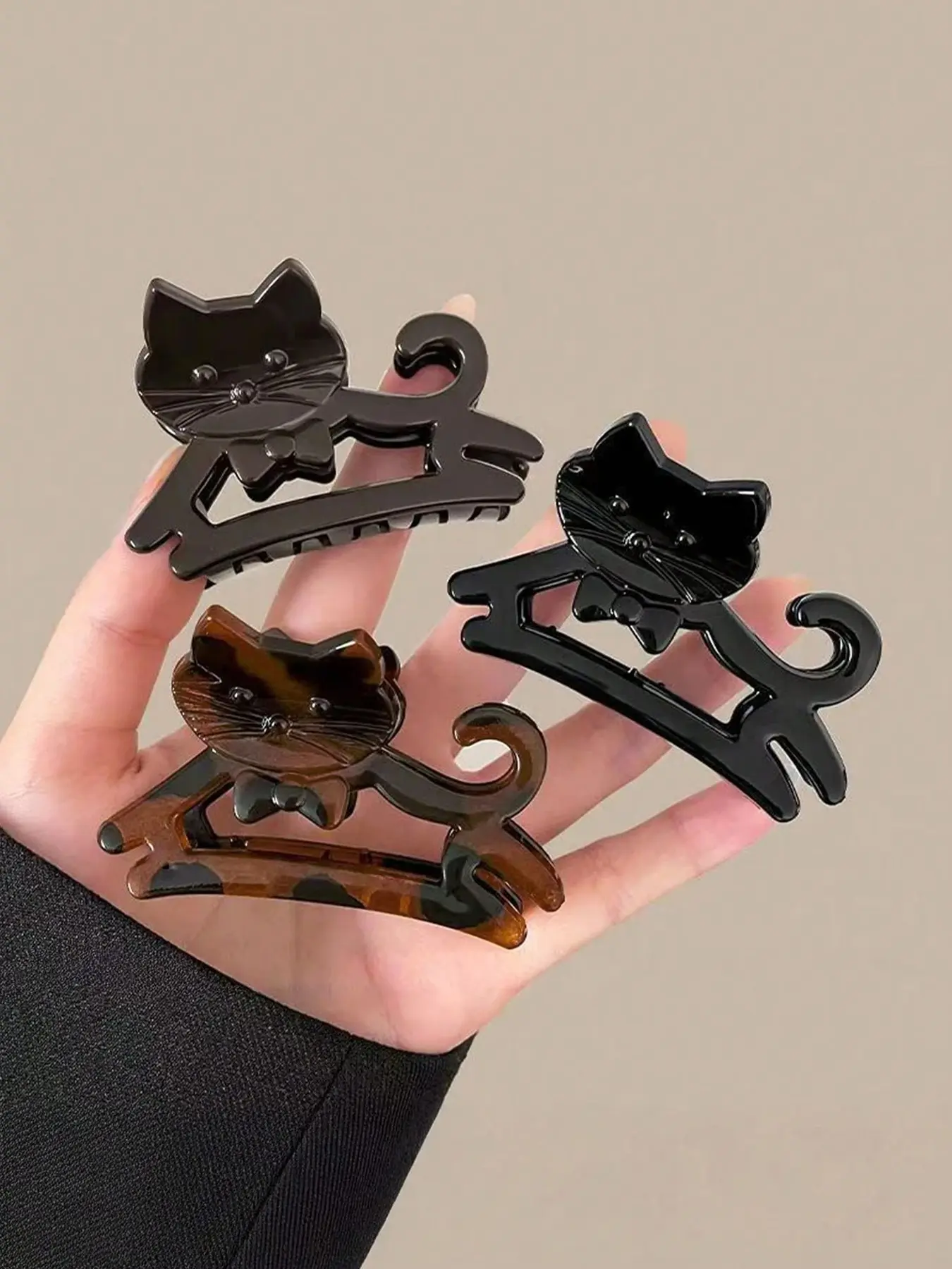 3pcs Cute cat lady hair claws, cartoon cat shark clip hair accessory, half tied hair at the back of the head, suitable for parties, campuses, New Year gifts, vacations, offices, daily leisure hair accessories, Hair Claws Set