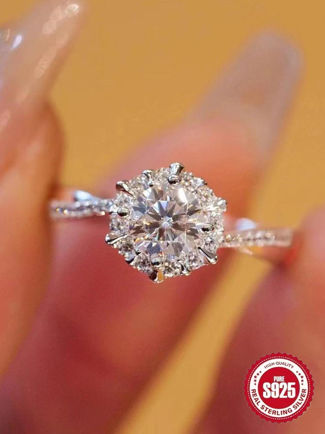 S925 Sterling Silver Synthetic Moissanite Design Ring, Luxury Engagement Ring, Engagement Wedding Rings, Perfect Holiday Gift for Women