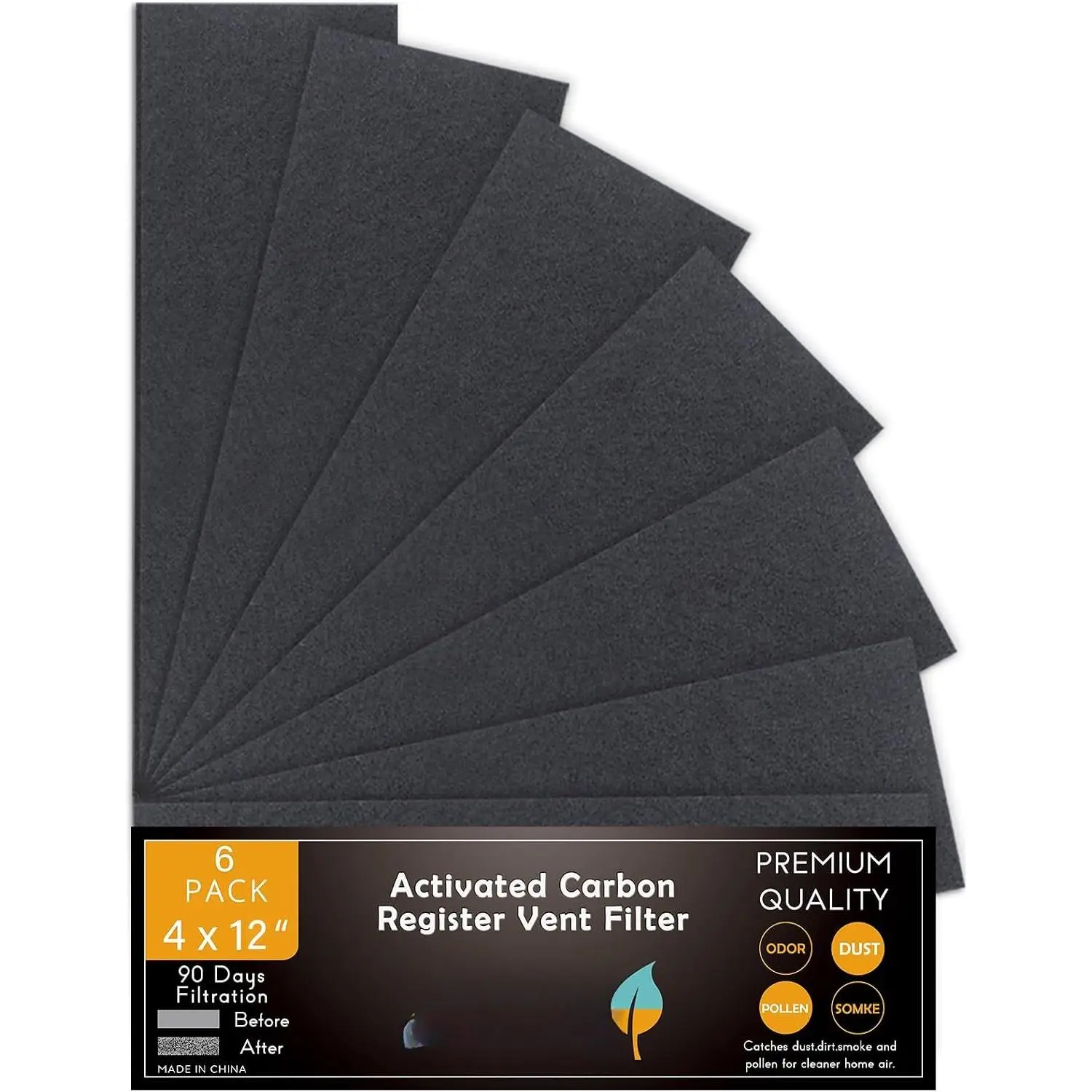 4 x 12 Inch Air Vent Filters Activated Charcoal Carbon Filter  Floor Pre-Filter Work in Indoor  Purifier, Air Conditioner 4" x 12" 6-Pack (Black)
