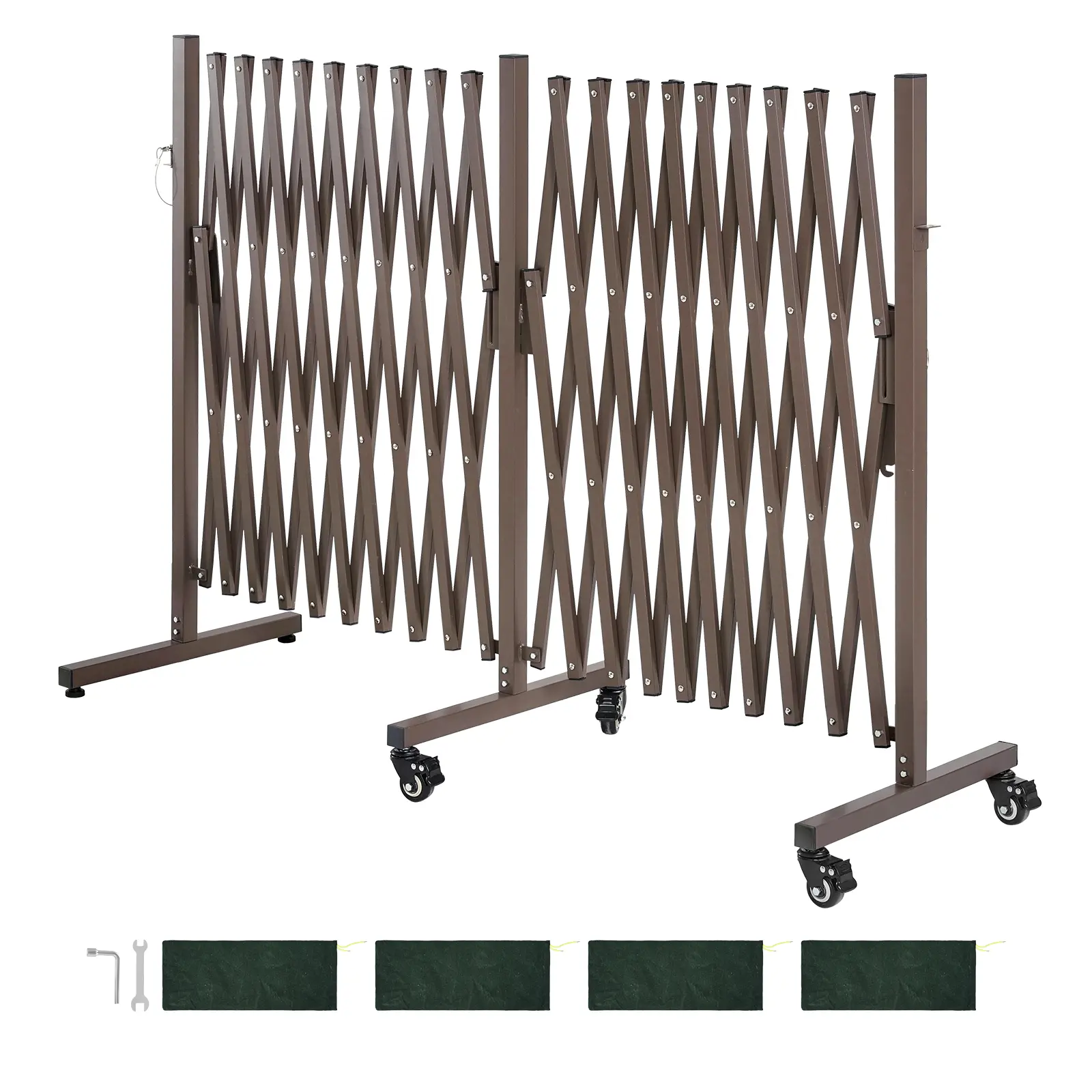 Double Expandable Iron-Alloy Mobile Fence - Outdoor Flexible Space-Saving Residential Barricade with Locking Casters, 617mm Foldable for Patio/Garden