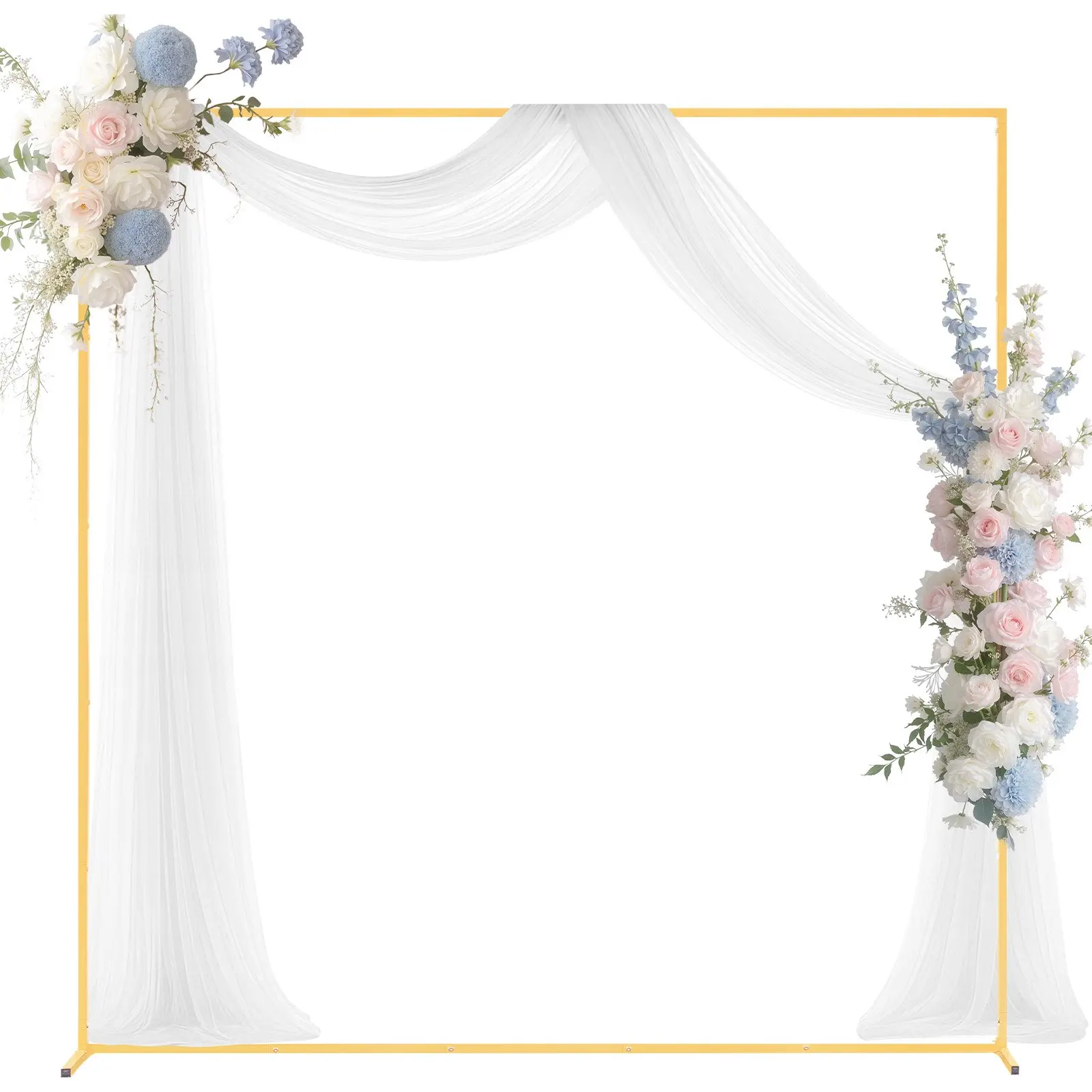 【Summerfinds】VEVOR Square Gold Metal Frame Arch Backdrop Stand Set, 6.6x6.6 ft Wide, Stable Structure, Easy Assembly, Ground Stakes Included, Rectangular Door Compatible, for Wedding Party, Event Decor