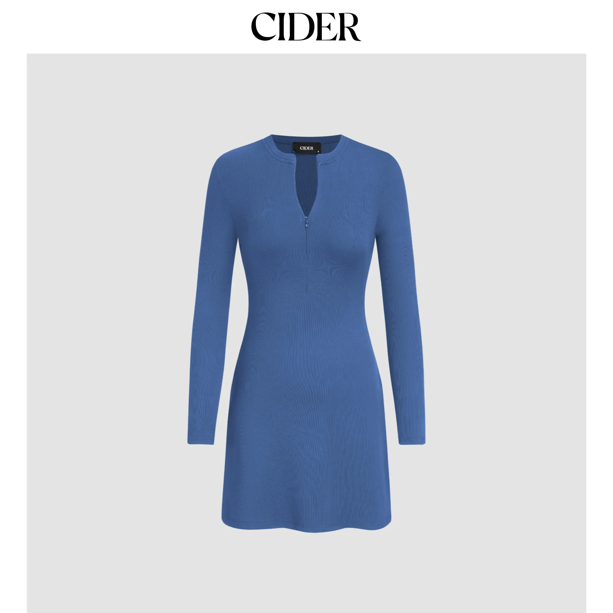 Cider [3 colors, size 0-10] Round Neck Solid Zipper Mini Dress SohoChic