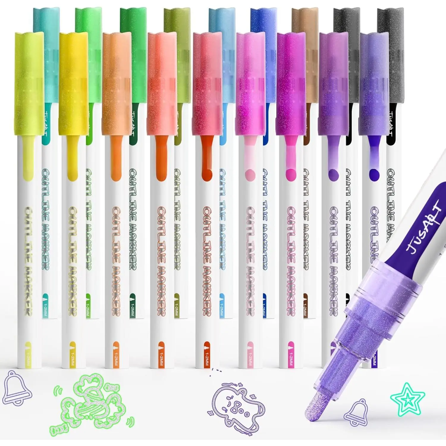 Outline Sparkle Markers, 18 Metallic Shimmer Pens for Adult Coloring, Cool Fun Drawing Supplies for Valentines Day, Easter, Christmas, Halloween