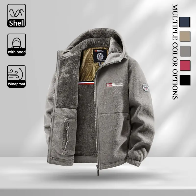 Men Graphene Sherpa Fleece Lined Zip Hoodie Jacket, Winter Warm Thick Loose Fit Hooded Sweatshirt, Thermal Long Sleeve Outerwear for Hiking Camping Outdoor Sports