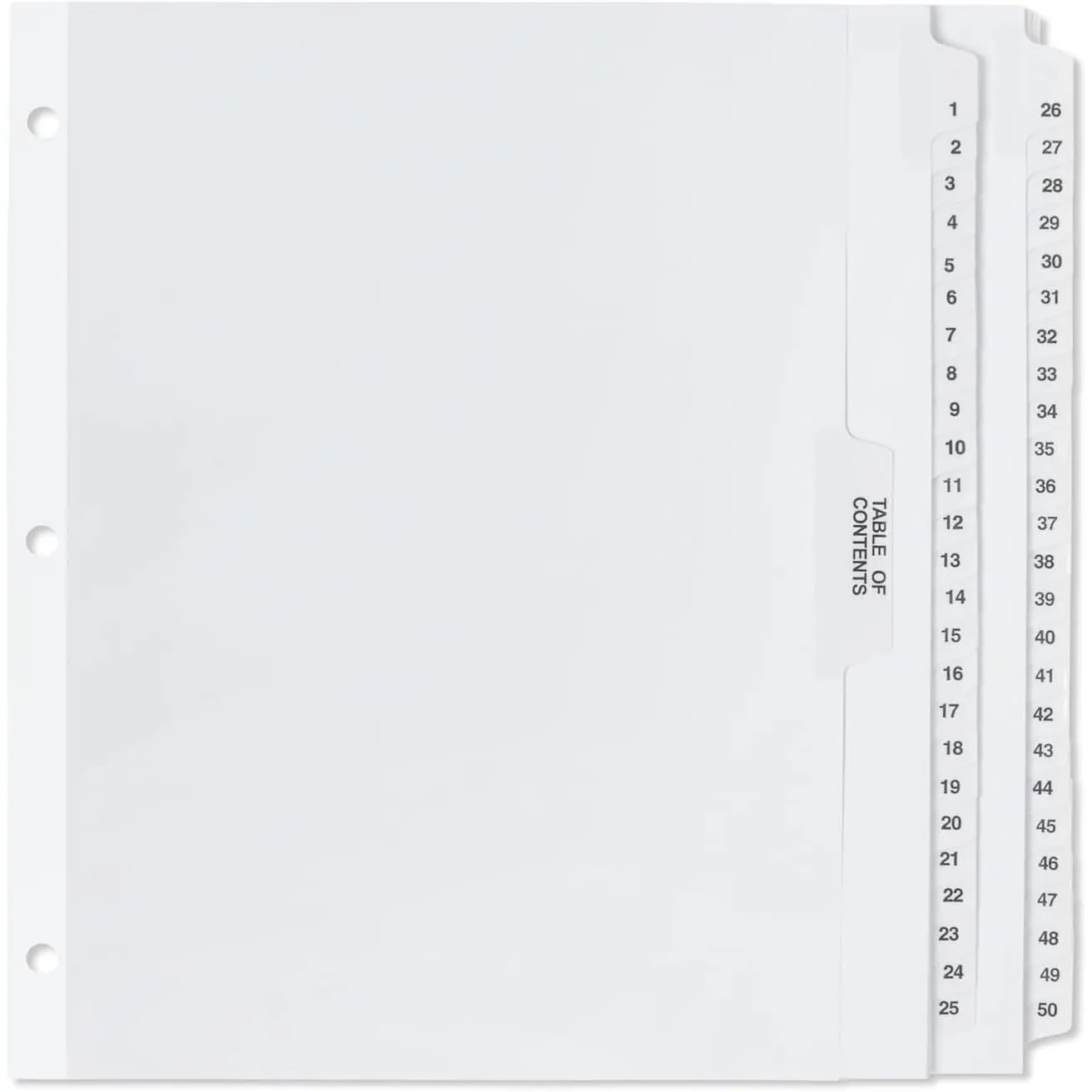 1-50 Numbered Dividers for 3 Ring Binder | 1-50 tabs with table of contents, reinforced 3-hole coated tabs, exhibit dividers for legal, office, and school