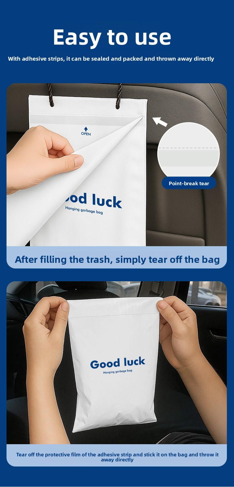 Hanging Car Trash Bags - Leak-proof, Recyclable, 50 pieces per pack