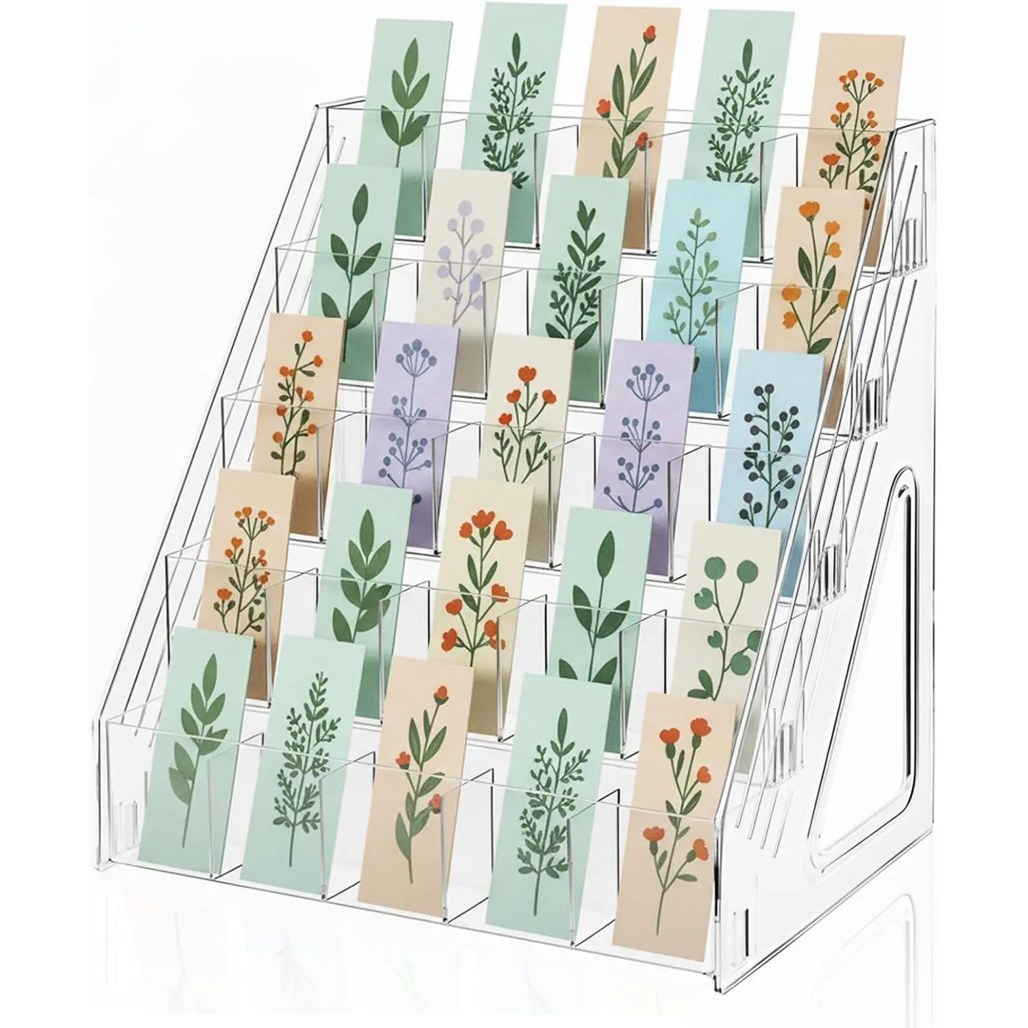 Bookmark Display Stand for 2.5''Bookmark, 5 Tier 25 Pockets Clear Acrylic Sticker Holder for Vendor Events Retail, Portable Stamp Display Shelf Rack