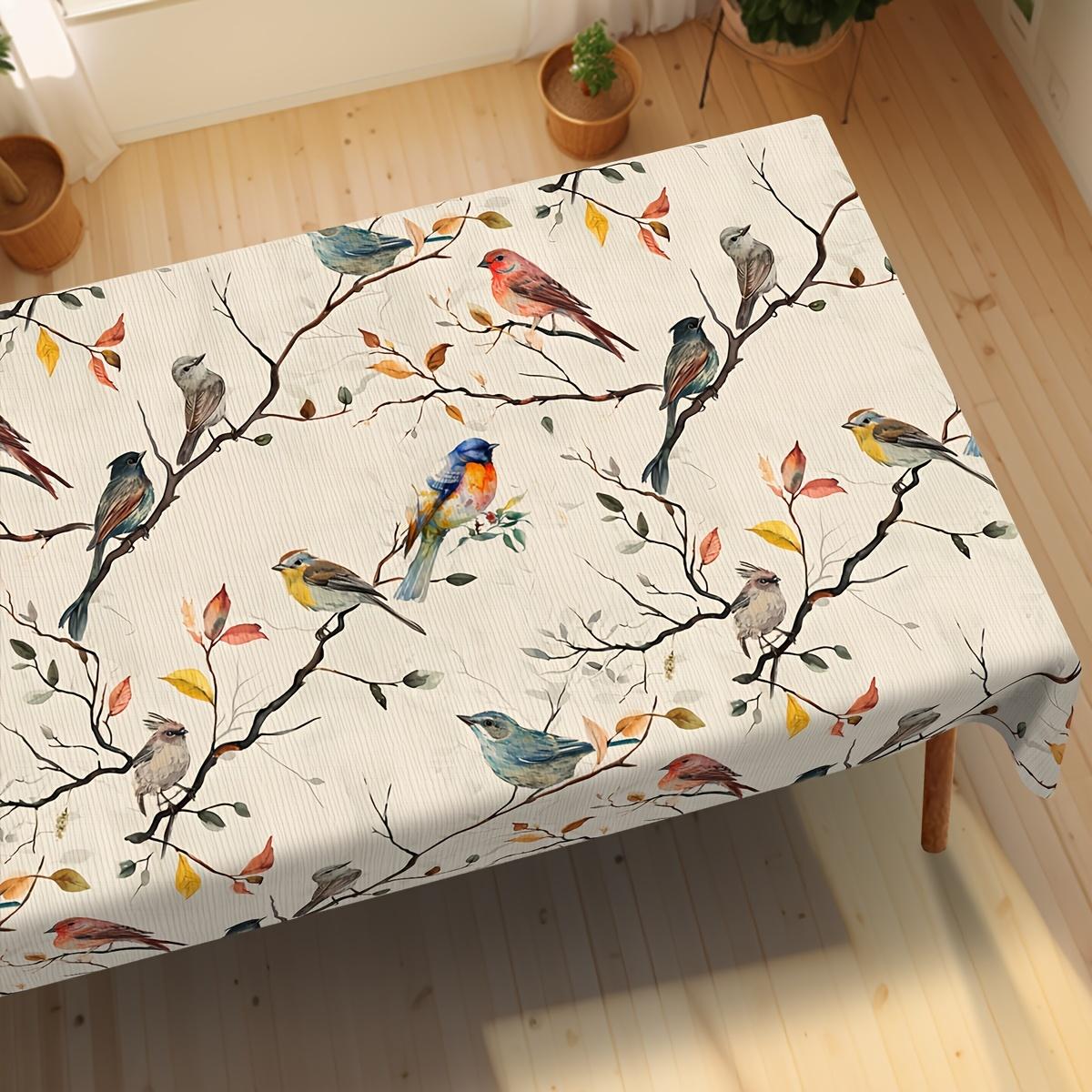 1 PC Floral Tablecloth Rectangular Tablecloth, Bird Tablecloth Round Tablecloth, Spring Tablecloth Floral Tablecloth, Stain Resistant and Erasable, Waterproof, Decorative Home Kitchen, Restaurant, Party, Holiday, Gift, Indoor, Outdoor