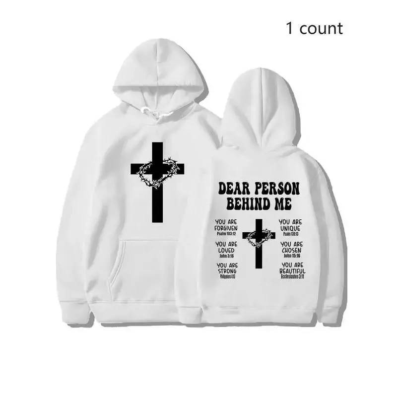 Men's Fitted Cotton Christian Cross Printed Hoodie - Unisex Breathable Soft Fabric Pullover Top with Inspirational Bible Verse for Everyday Streetwear Fashion