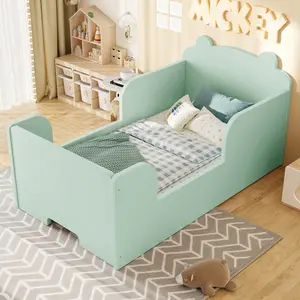 ARCH Toddler Floor Bed Frame Bear Shape Kids Cot Bed for Boys Girls Ages 3-6 Green Montessori Low to Ground Children's Bedroom Furniture Single Sleeper, Bedroom Furniture for Bedroom, Guest Room, Kids Room, Teen Room, Dorm and Apartment