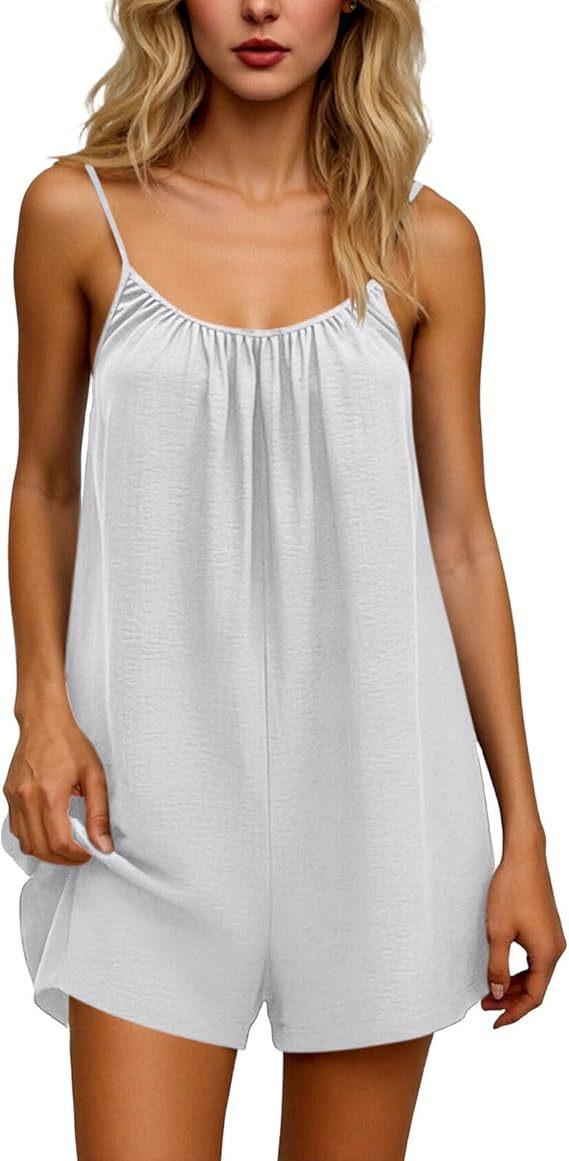 2026 New Women's One-Piece Pants Casual Sleeveless Tank Top Short Skirt Overalls with Narrow Straps and Pockets