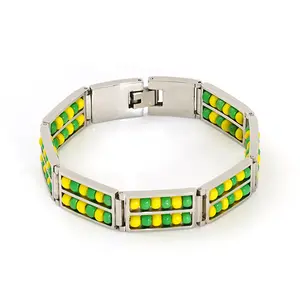 Unisex 18K Plated Stainless Steel Double Beaded Bracelet - African Inspired Boho Natural Stone Stackable Bangle, Fashion Costume Jewelry Gift
