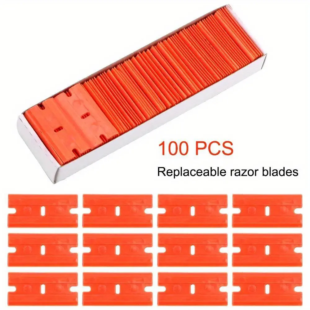 100pcs Multi-Purpose Plastic Replaceable Razor Blades for Label Removal, Glue Residue Removal, Window Cleaning, and Car Wrap Sticker Removal