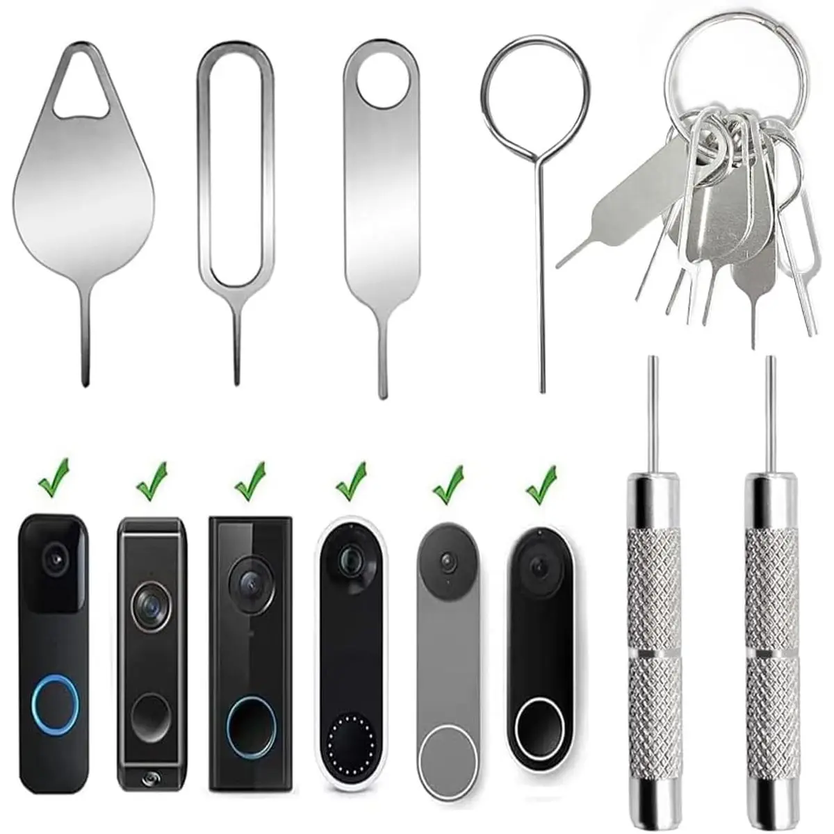 8-Piece Security Pin Key Release Removal Tool Kit (4 Styles A/B Combination) - Compatible with Arlo, Eufy, Nest Video Doorbells, Includes 2 Doorbell Removal Pins & 1 Key Ring
