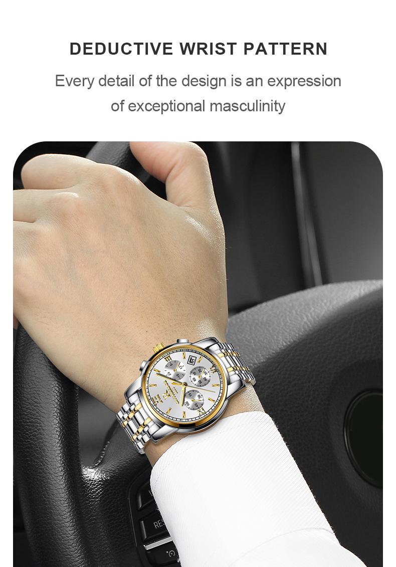 Men's Luxury Two-Tone Gold Silver Chronograph Quartz Watch - Stainless Steel Wristwatch with Date, Roman Numerals, Subdials, Elegant Business Dress Watch, Perfect Gift for Husband Dad Boyfriend