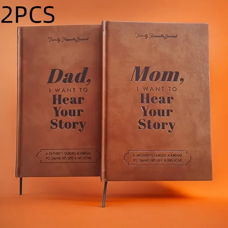 2 Faux Leather Bound Family Memory Journals, Journaling Notebooks, 152 Pages Each, Inspirational Writing Prompts, Guided Storybook, Embossed Cover Keepsake