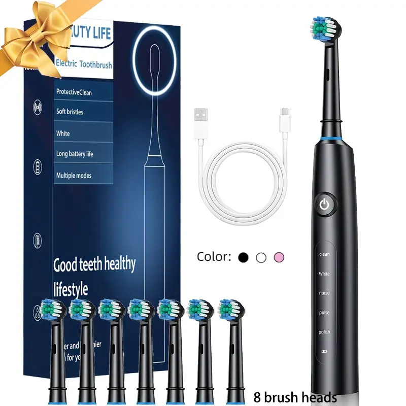 Electric Toothbrush Set, 1 Count USB Rechargeable Toothbrush & 8 Counts Replacement Brush Head, Oral Care Product for Adults