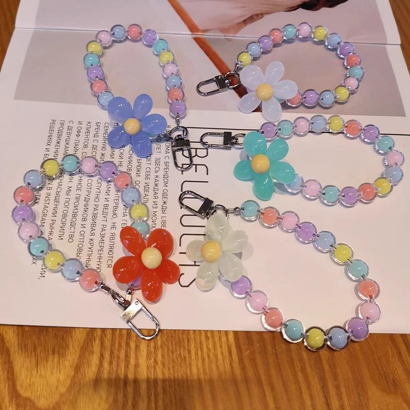 Macaron Color Beaded Phone Strap – Handmade Flower Bead Wristlet, Korean/Japanese INS Style