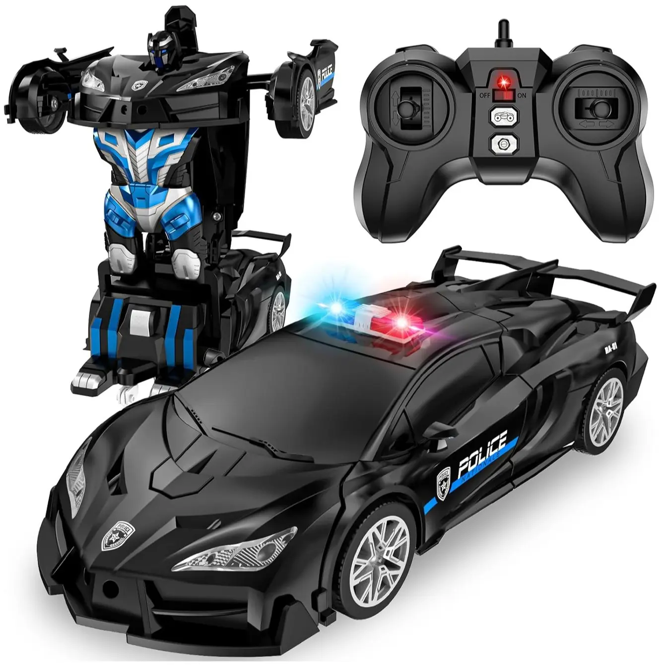 Remote Control Transformable Car, 1:18 Scale RC Toy Car, RC Model Car, One-Button Transformation with Lights, Kids' Remote Police Car, 360° Drift Rotation, Best Birthday Gift