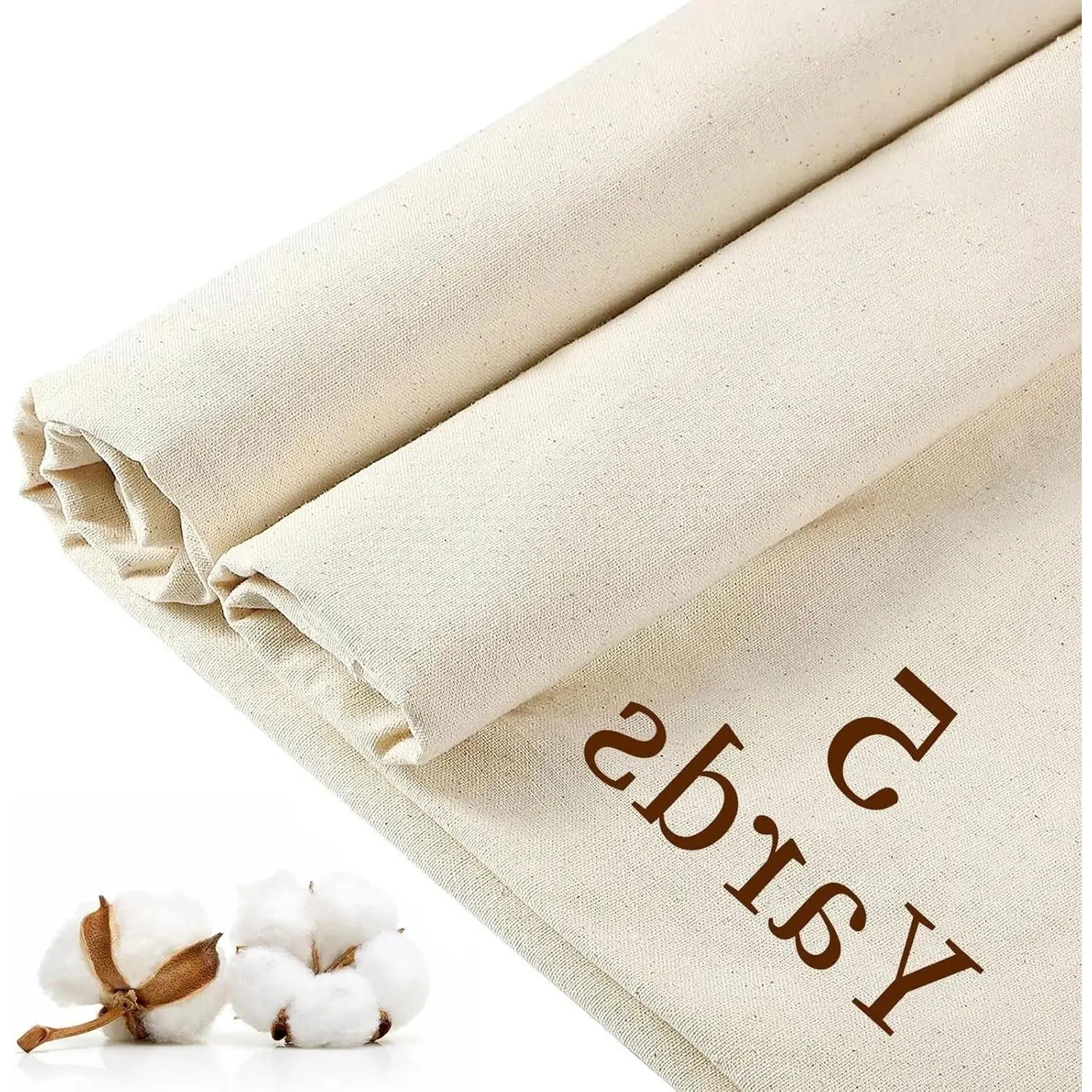 100% Muslin Fabric by Yard, 5 Yards x 63" Natural Cotton | Unbleached Linen Fabric for Sewing, Draping, Embroidery, Lining & CraftsGift
