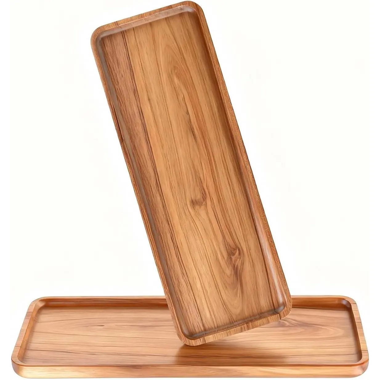 Acacia  Decorative Tray 2 Pack-11.4 * 4.1 * 0.59 inches | Multi-Functional Candle Tray, Smooth Polished Surface with Raised Edges,Wooden Accent for Living Room, Bedroom, or Bathroom