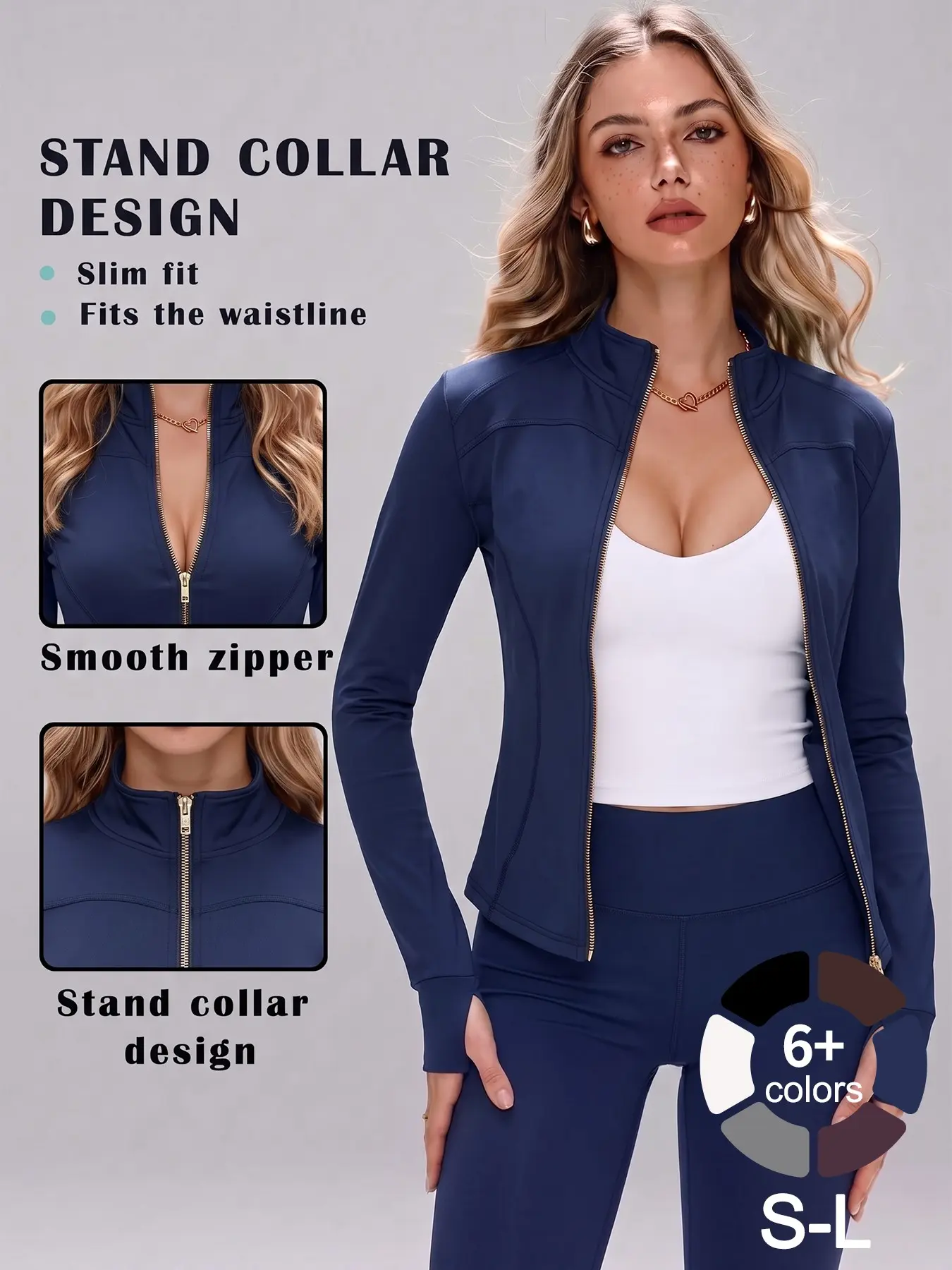 Women's Sporty Slim-Fit Yoga Jacket, Quick-Dry Long Sleeve Lapel Sports Coat with Thumbhole, All-Season Outdoor Running Fitness Outerwear, Zipper Running Coat