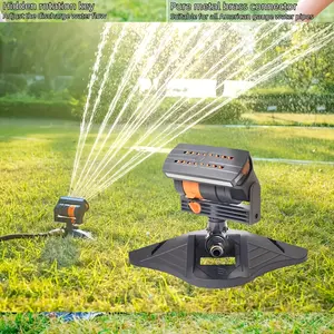 1 garden sprinkler with 16 nozzles, 180 °   adjustable rotating head, automatic irrigation system, wide coverage, easy to install, no electricity required, for lawn and garden watering
