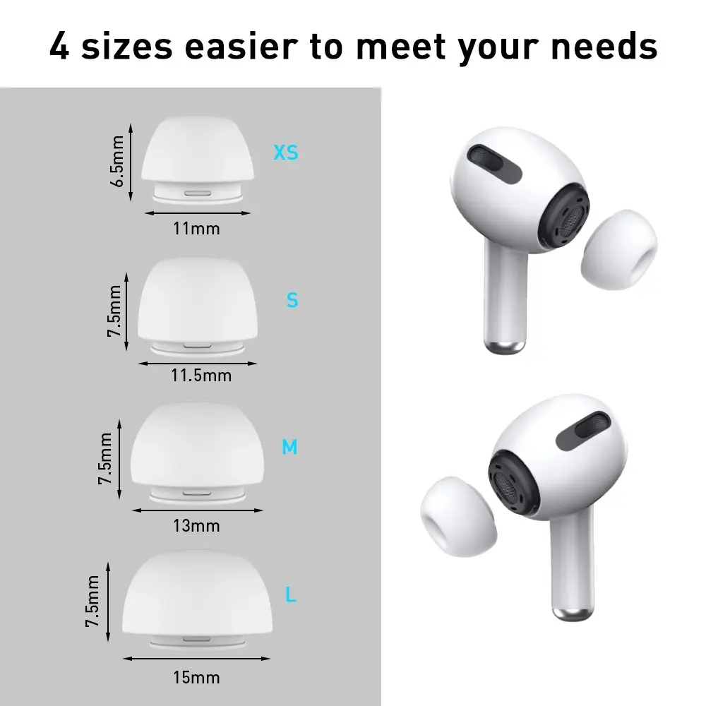 4 Pairs Replacement Ear Tips for AirPods Pro 2nd/1st (White) | with Noise Reduction Hole & dust Guard Screen,with Portable Storage Box,4 Size (XS/S/M/L)