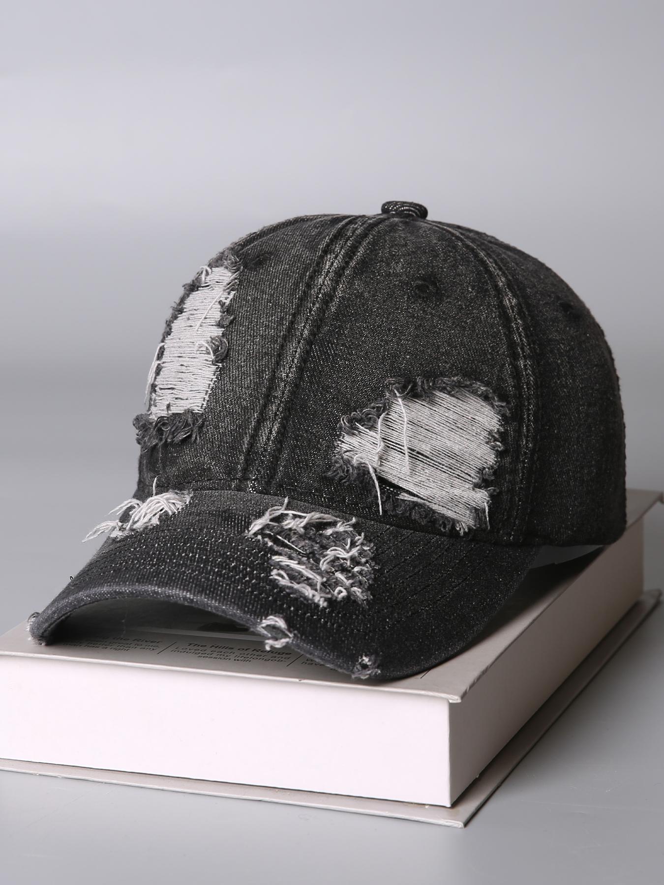Unisex Vintage Washed Distressed Denim Baseball Cap Fashion Hole Design One Size Fits All Trendy Casual Headwear for Men and Women