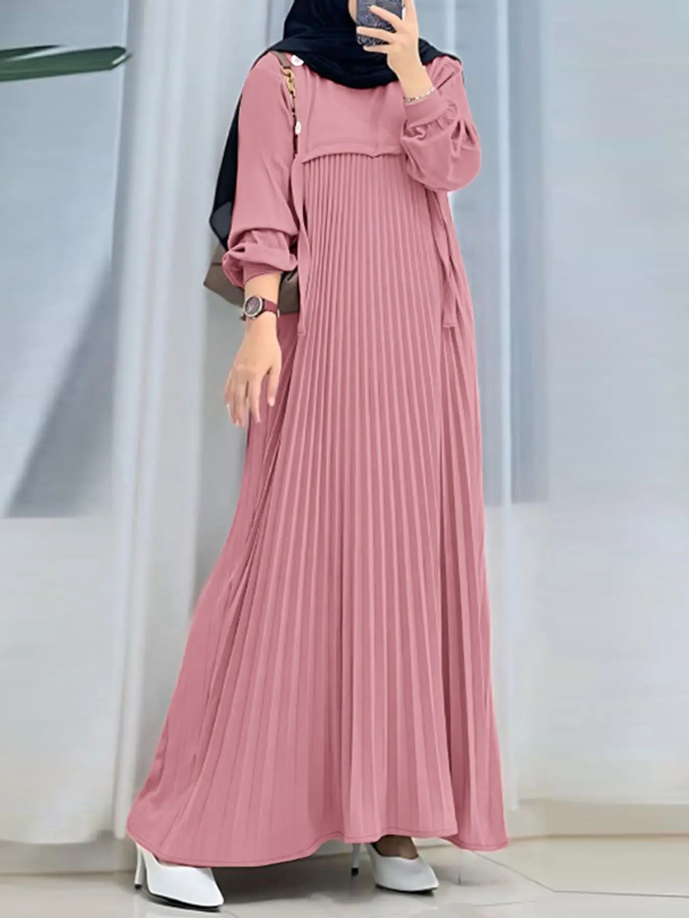 Women's Plain Casual Loose-Fitting Long Sleeve Dress, Modest Style Dress, Round Neck, Modest Islamic Clothing, Spring & Fall, Comfortable and Stylish, Perfect for Daily Wear, Modest Dresses