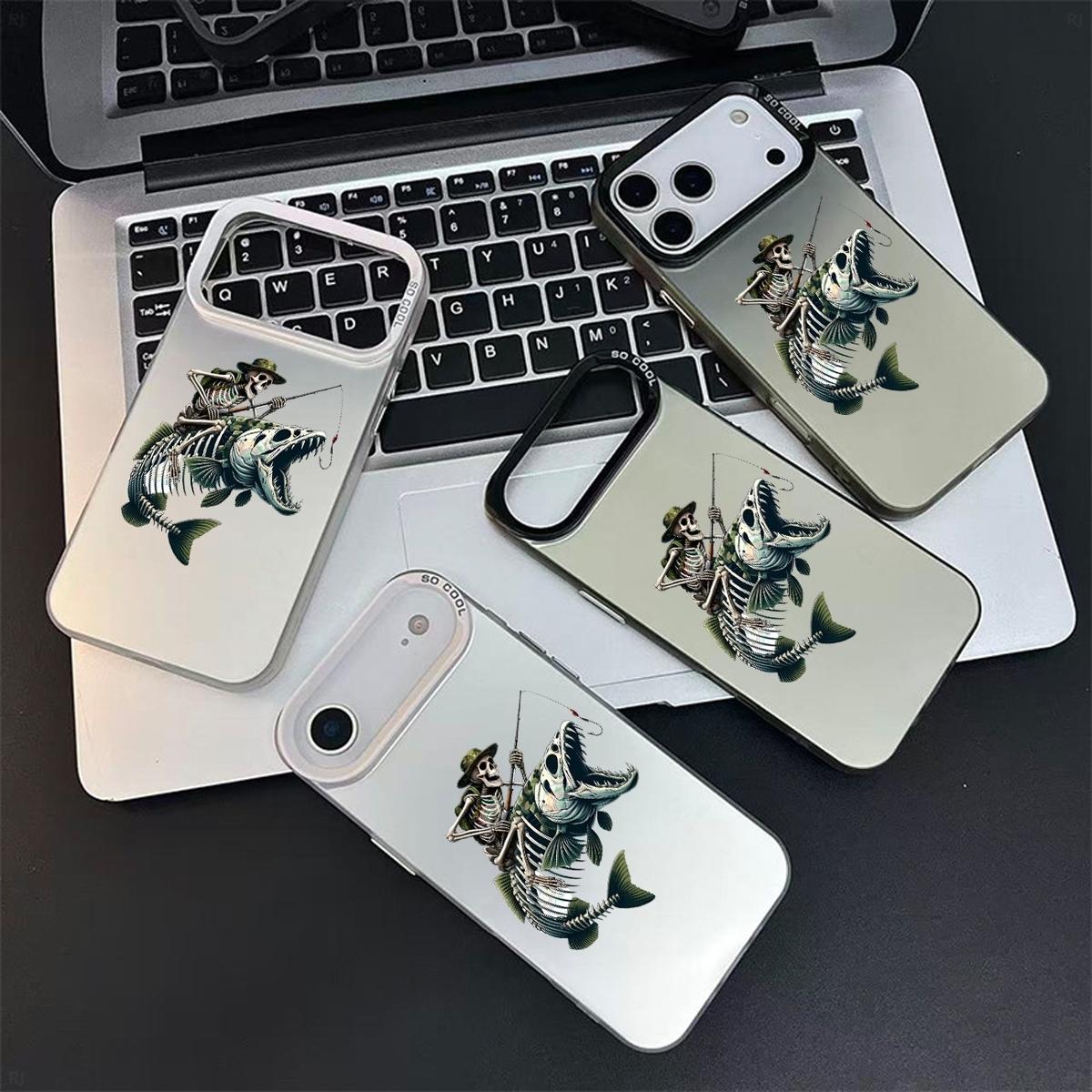 Skeleton Fishing Pattern Case for iPhone 17 Pro Max 17 Air 16/15/14/13/12/11 Pro Max XR XS E Plus Retro High-end Shockproof Drop Screen Protection Cute Durable PC Smartphone Cover