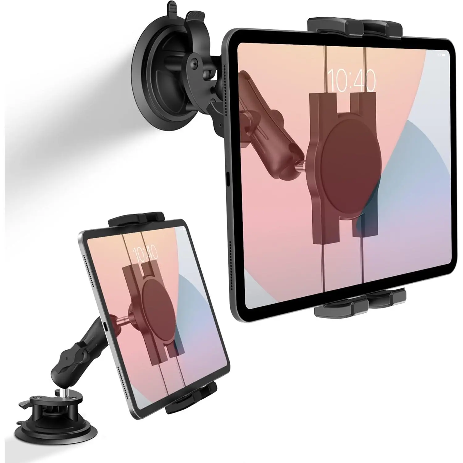 Heavy Duty Aluminum iPad Suction Mount for Truck Car, Anti-Shake Dashboard Windshield Tablet Holder, Thick Case Friendly, Fits 4.7-12.9" iPad Pro 12.9 Air Mini Samsung, 360° Rotation Off-Road Aviation