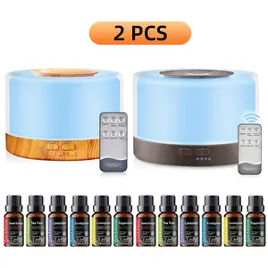 Wood Grain Essential Oil Diffuser and Humidifier (500ml x2) with Remote  Ultrasonic Cool Mist Diffuser, 7 Color LED Lights, Includes 12 Bottles of Essential Oils - Aromatherapy for Home & Office