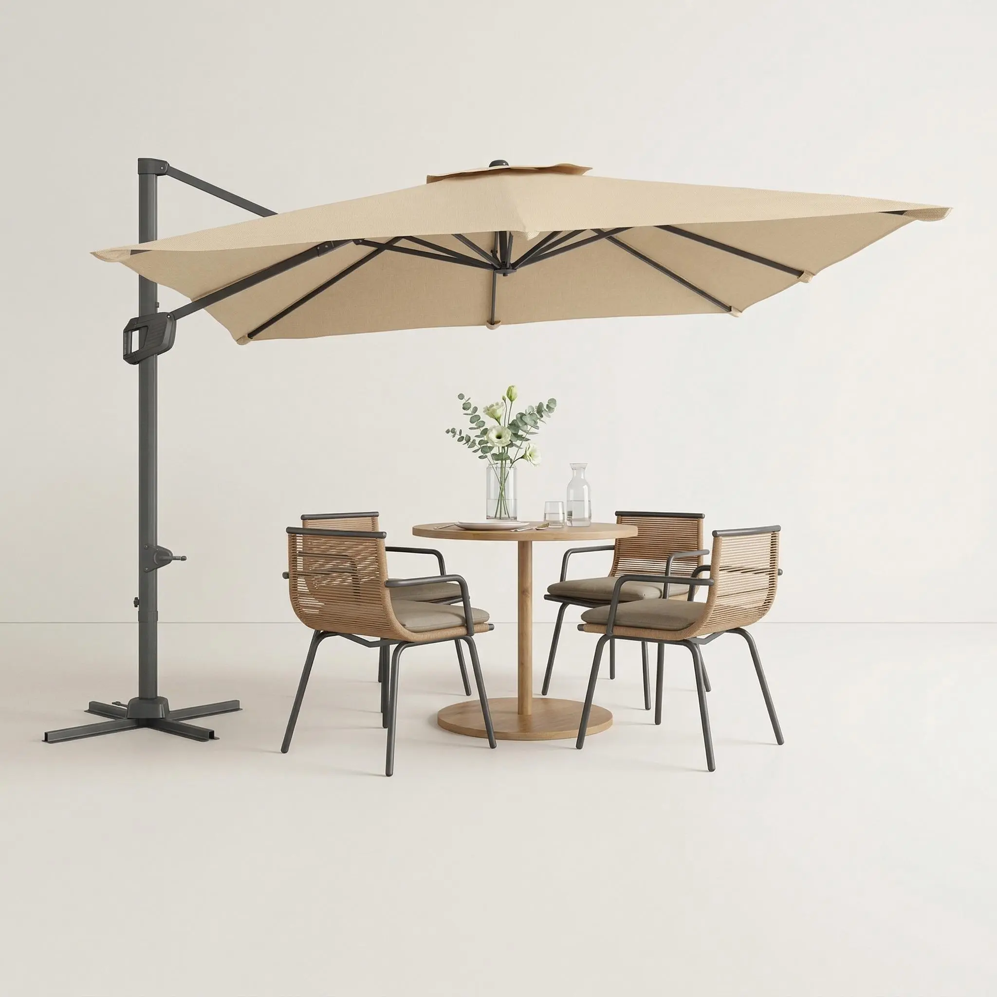 Heavy Duty 10x10 ft Cantilever Patio Umbrella, Aluminum Frame & UPF 500+ Sun Protection, 360° Rotation, Solar LED Lights with USB Charging, Offset Hanging Square Umbrella for Patio Deck Pool