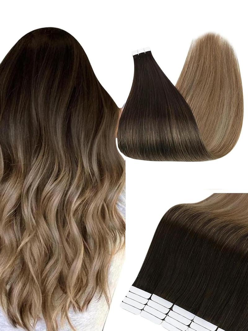 20 Inch Long Straight Glue Hair Extension, Invisible Seamless Straight Hair Extensions, Fusion Hair Extensions, Fashionable Natural Fluffy Synthetic Hairpiece for Women & Girls, Glossy Hair Bundles, Synthetic Soft Hairpieces