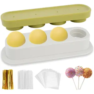 301pcs Round Cake Pop Mold Kit, 4 Cavity Circle Cakepop Making Shapes Press Cutter and Pusher Cake Pop Sticks and Wrappers Twist Ties Baking Tools Accessories for Lollipop Candies Chocolates Cookies