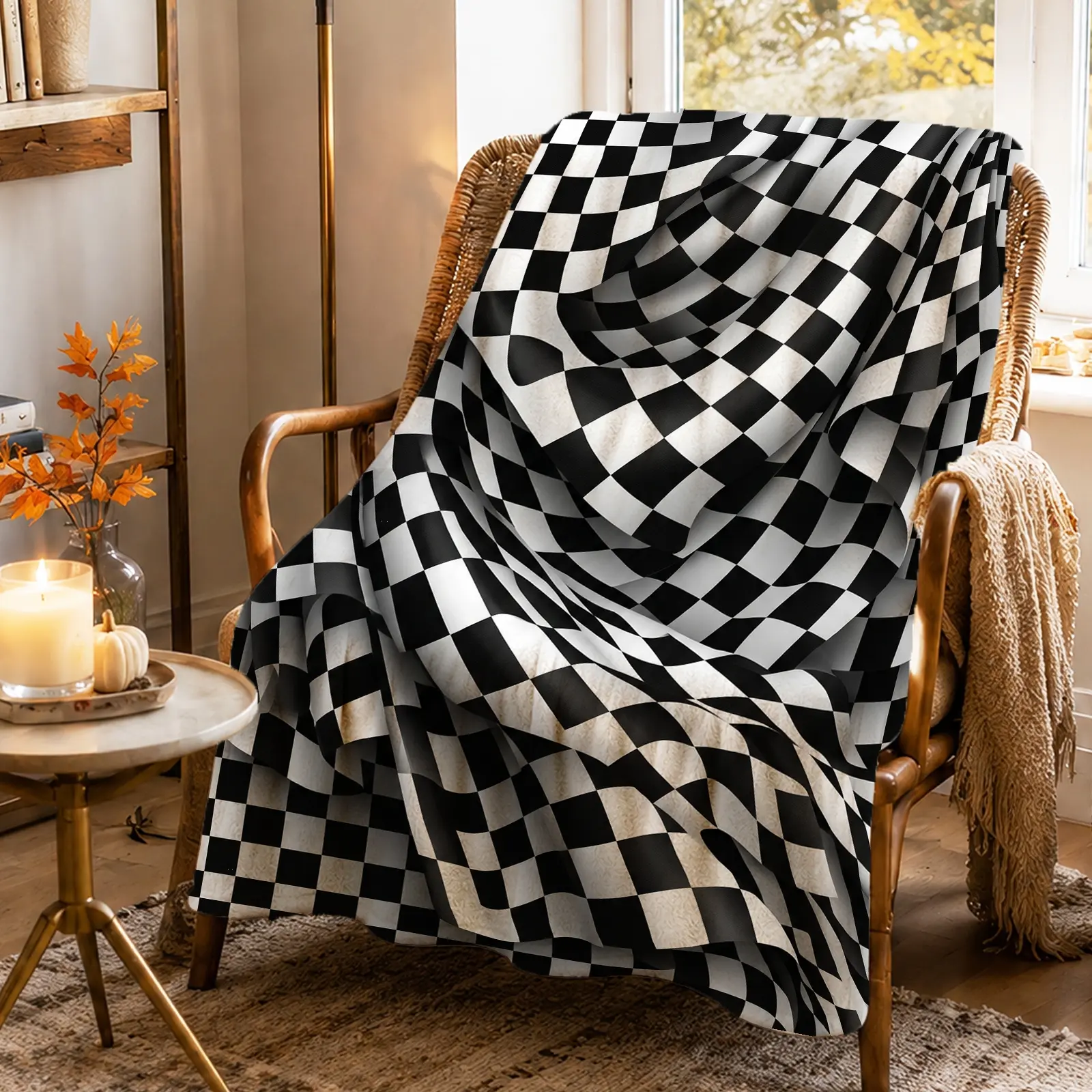 1pc Black and White Checkerboard Blanket, Modern Minimalist Style, Bold All-Over Checkered Pattern with Dynamic Texture, for Living Room Couch Home Decor and Contemporary Style