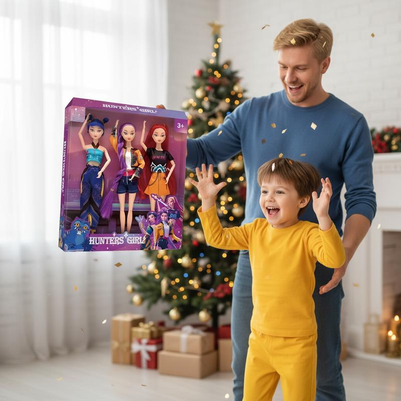 Gift For Valentines K-pop Demon Hunters Anime action figure doll 11.5 inches–12 Joint Movable Anime-Rumi, Mira and Zoey, Anime-Inspired Collectible Dolls, Mystery Box Merch Gift for Fans & Kids-desk display-Kpop Idol Merch Collectibles Playable theme song