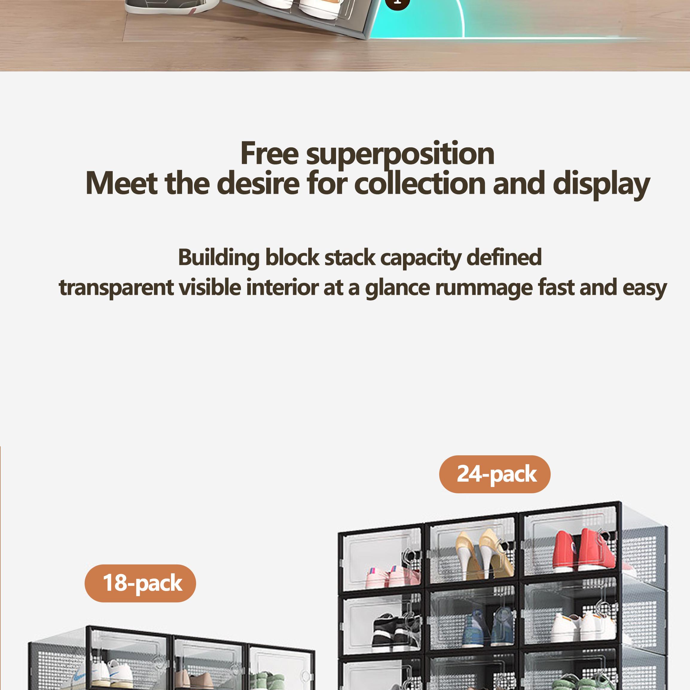 6/12/18/24 pcs Large Capacity Thickened Transparent Plastic Shoe Boxes With Clip-On Lid - Foldable, Stackable, Space-Saving Storage Organizer For Multipurpose Use In Entryway, Bedroom, Home, Dorm, Etc - Easy To Assemble,shoe cabinet storage