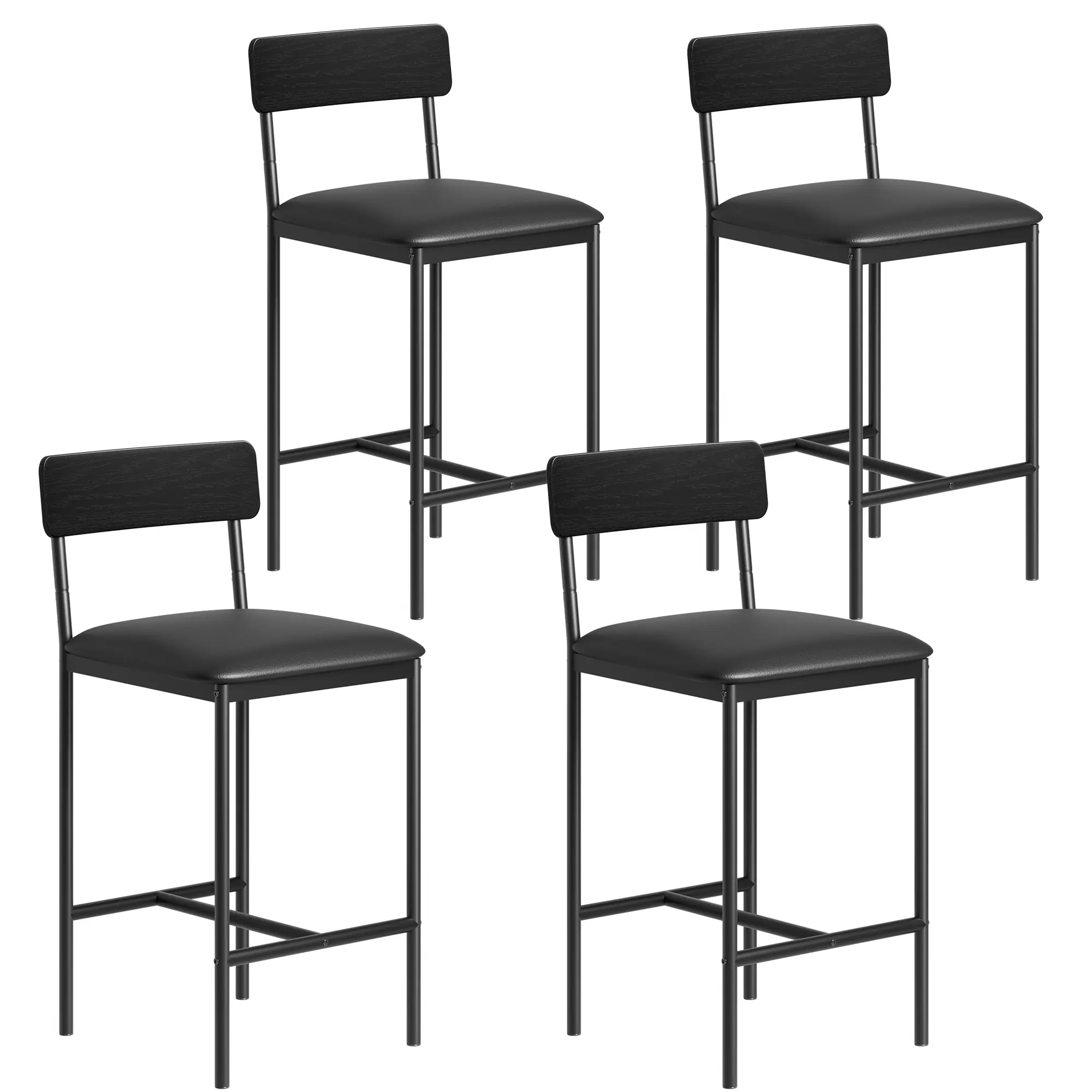 4-Piece Bar Stools Set, Counter Height Bar Chairs with Backrest and Padded Seat, Modern Metal Frame Stools for Kitchen Island, Pub and Home Bar