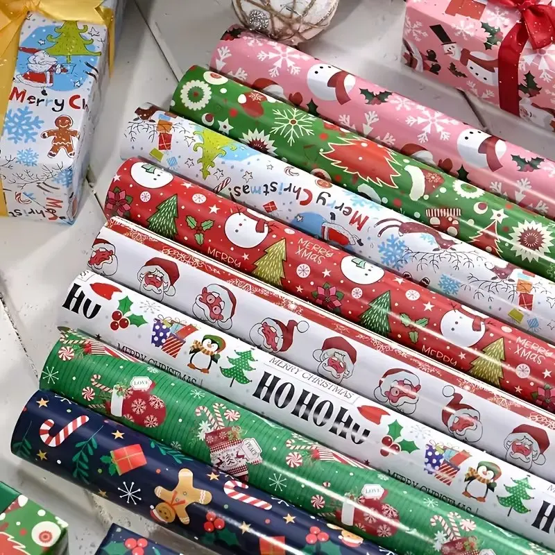 5pcs Christmas Gift Wrapping Paper Set, High-End Copper Paper, Santa Claus, Tree, Reindeer Designs, Perfect for Holiday Gifts, Birthdays, Parties